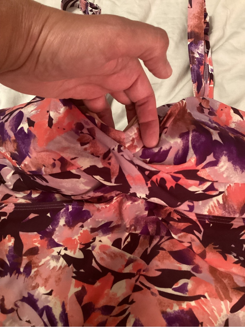 L.L. Bean Floral Twist-Front Tankini Swim Top in Purple and Pink - Picture 4 of 13